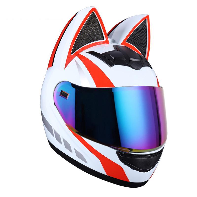Electric Motorbike Helmet Female Cat Ear Full Helmet Summer Bluetooth Motorbike Full Helmet