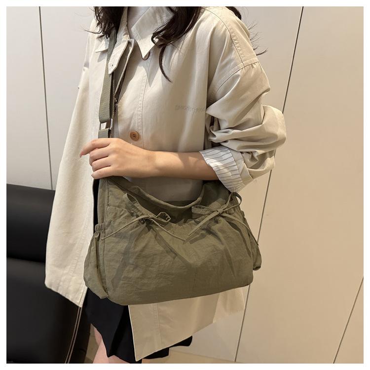 Pleated Bow Knot Tote Bag for Women Cotton Large Capacity Shoulder Crossbody Bag
