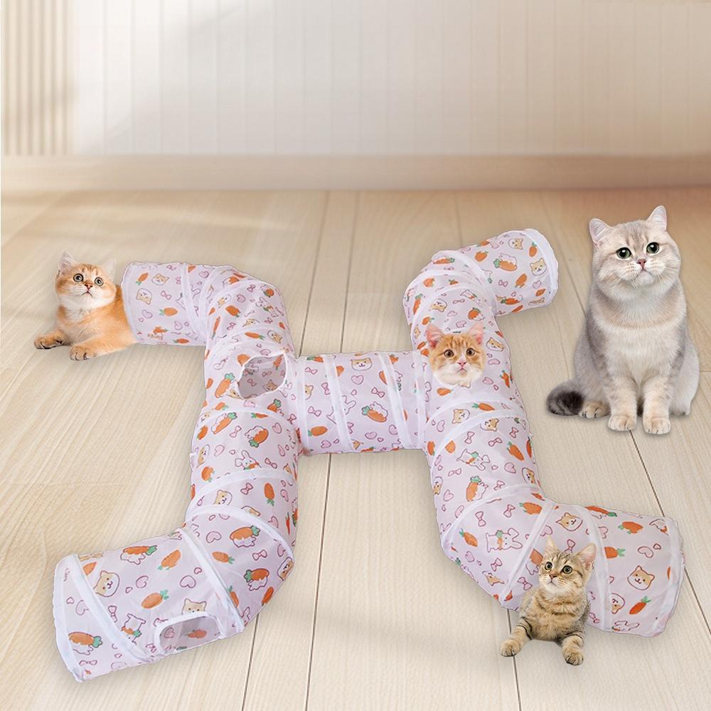 Carrot Print Cat Tunnel Multi-Shape Foldable & Easy Storage Cat Toy Tunnel for Play & Hideaway Pet Tube Self-Entertaining Play