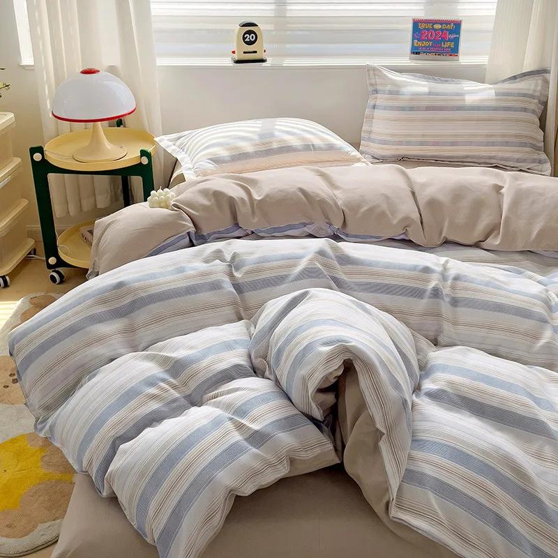 Skin-Friendly Twill Fabric Bed Sheet Four Piece Set Ab Double-Sided Color Blocking Bedding Sets Flower Printed Quilt Cover