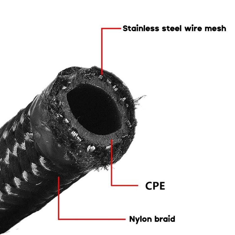 AN4 AN6 AN8 AN10 AN12 Fuel Line Hose,Nylon Braided Fuel Line Hose with Stainless Steel Mesh Reinforce Black