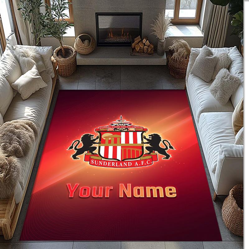 Sunderland FC Bedruckter Kristall-Samt-Teppich Rutschfester Kristall-Samt-Teppich für Sofa, Schlafzimmer, Innenbereich, Heimdekoration