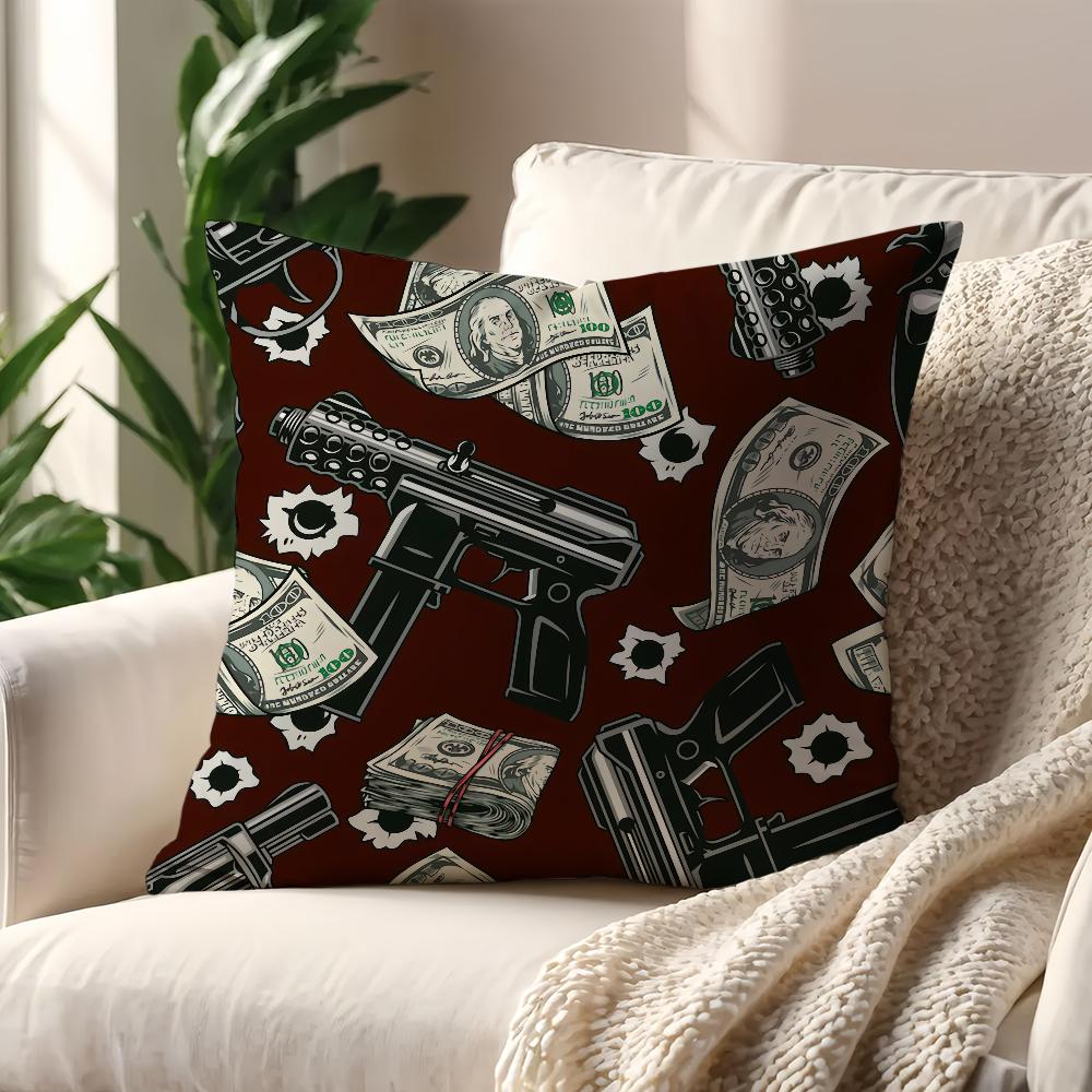 Rose Skull Dollar Pistol cool fashion cushion cover Pillow Cover Decoration Room Home Sofa living Office Car Nordic Simplicity