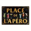 Omaggio Culturale, Elegante Latta Vintage Francese - Segno da Parete 'Place Des Aperos' per Casa, Casale, Bar, Pub Decorazione Idea Regalo