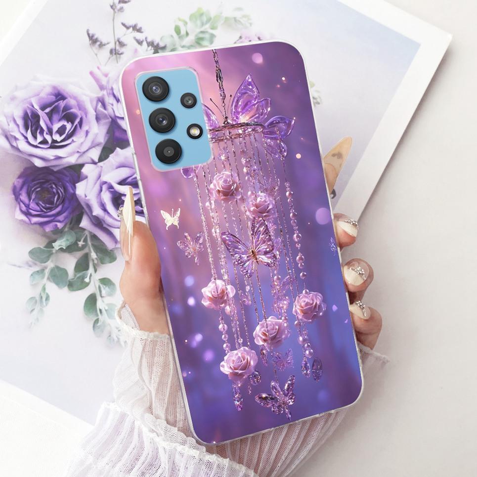 For Samsung Galaxy A32 4G 5G Samsung A33 5G A325F Phone Case Bow Pattern Colorful Butterfly Flower Soft Clear Silicone Casing