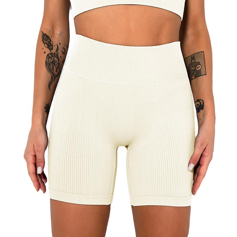 

Новые женские шорты для йоги с нитками, бесшовные шорты с высокой талией, обтягивающие спортивные шорты для фитнеса, удобные L бежевый