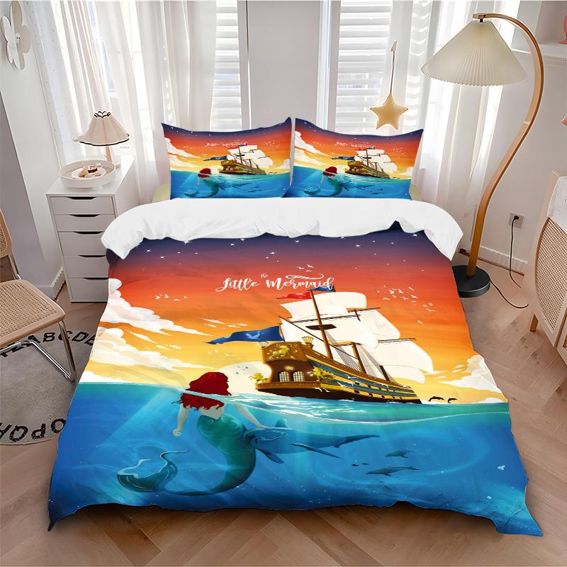 Mermaid Adventure Print 3Pcs Bedding Setduvet Cover With 2 Bedropillowcase Home Birthday Gift