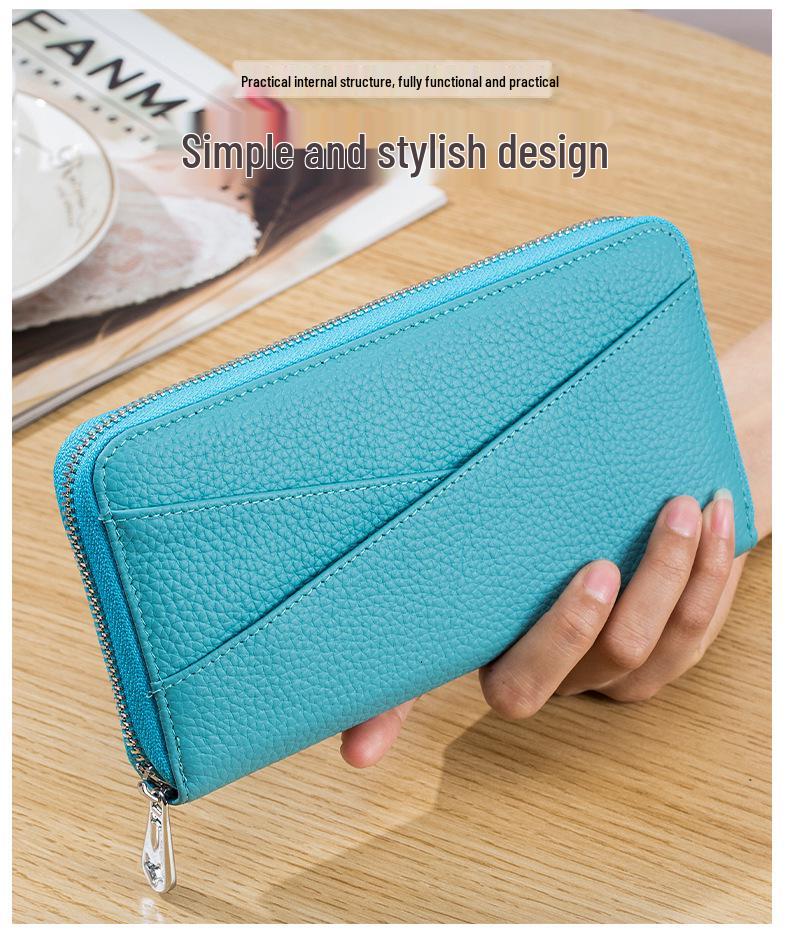 Damski portfel długi akordeonowy z prawdziwej skóry z ochroną RFID