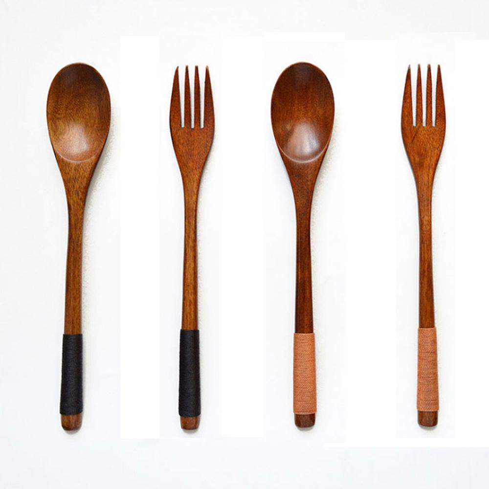 Natural Honey Spoon Kitchen Gadgets Long Handle Dinner Soup Spoon Fork Wooden Spoon Tableware