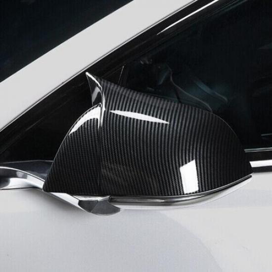 Carbon Fiber Style Horn Rear View Side Mirror Covers Cap For Tesla Model 3 17-23