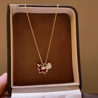 Real Gold Electroplated Zircon Acetic Acid Board Pony Necklace Natal Year Commuting Versatile Collarbone Chain Light Luxury Premium Feeling Neck Chain