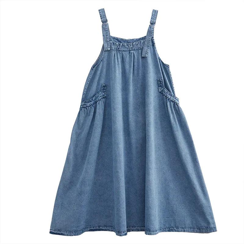 Plus Size Women's Summer Denim Overall Dress - Loose, Slimming, Korean Style for Maternity and Big Swing