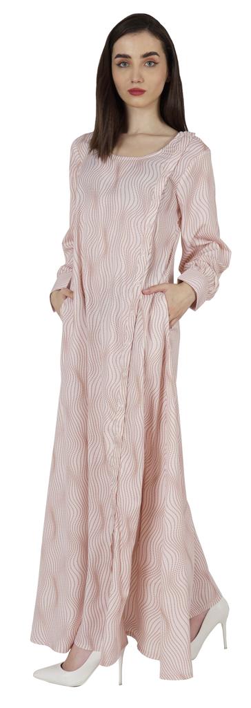 Bimba Printed Long Islamic Dress For Women  S Round Neck Muslim Prayer Robe