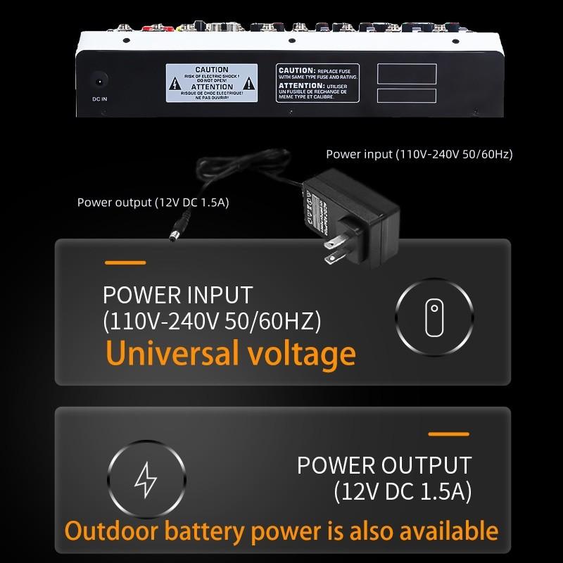 12V 99DSP Audio System Bluetooth 5.0 USB Input Mixer Power Supply Outdoor Home KTV 4/6-channel Mixer