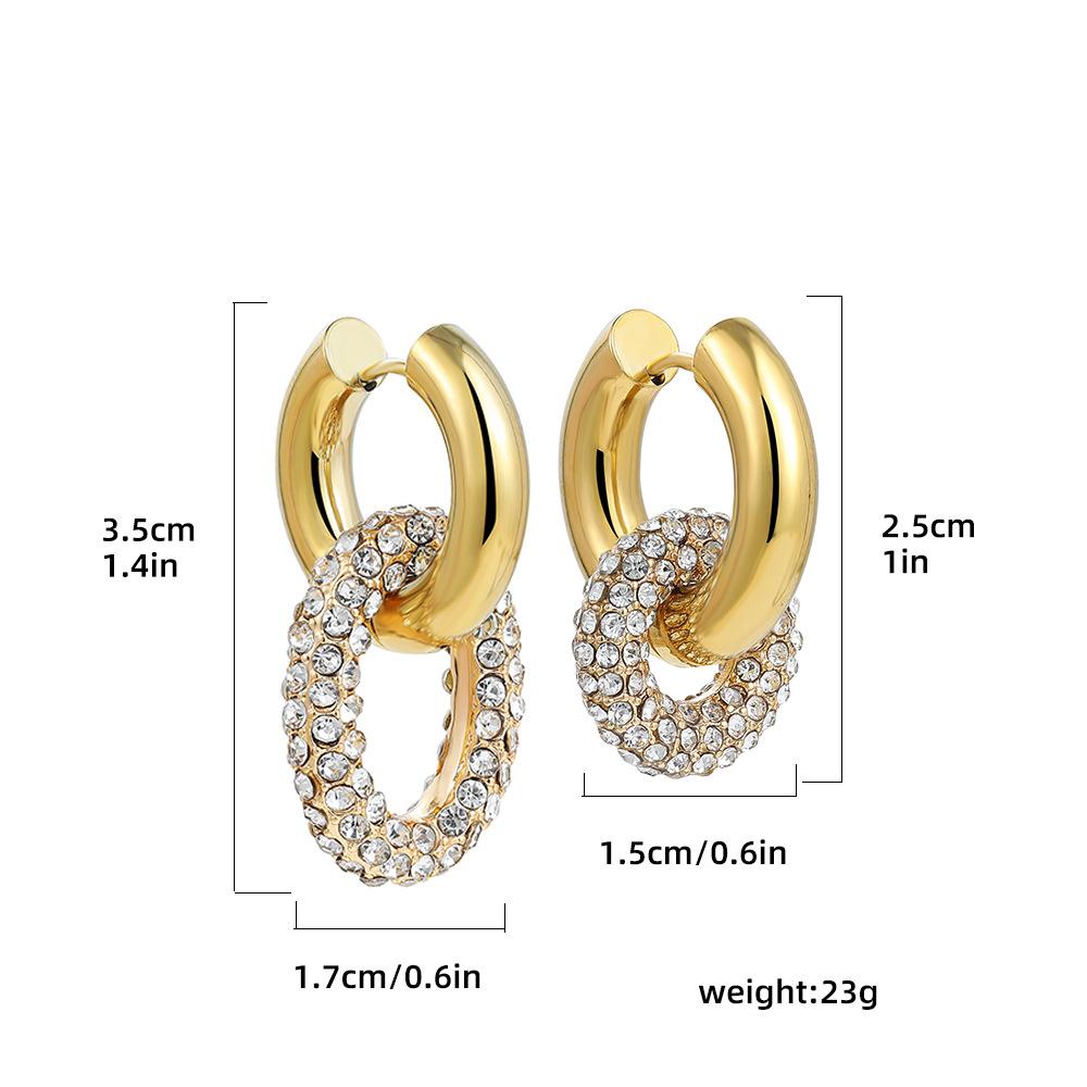 Stainless Steel Plated 18K Gold Kink Earrings Diamond Twist Pearl Exaggerated Full Diamond Earrings