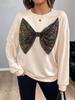 Yiyi Autumn Winter Sequin Bow Pullover Hoodie with Round Neck for Women