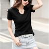 Summer Solid Loose Short Sleeve Women's T-shirt Fashion Top V-neck Casual Cotton Base T Shirt for Women Simple Office Ladies Plus Size Tee Shirt 24995