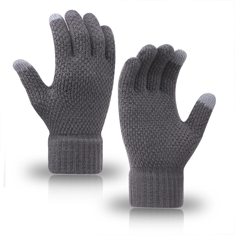 Men's and Women's Knitted Touchscreen Gloves: Warm, Velvet-Lined, Thickened, Separate-Finger Design for Autumn and Winter
