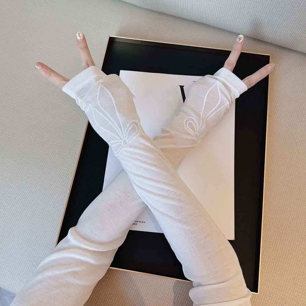 

Вышитые Дышащие Длинные Рукава Сладкие Рукава Солнцезащитные Чехлы Бант Ледяные Рукава Вождение белый