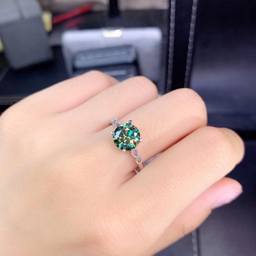 2 Carat Blue-Green Moissanite Open Ring with 8 Hearts & Arrows Design, PT950 Plated - Popular Women's Jewelry