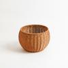 Tea-Brown Woven Organizer Tabletop Round Belly-Shaped Basket Rustic