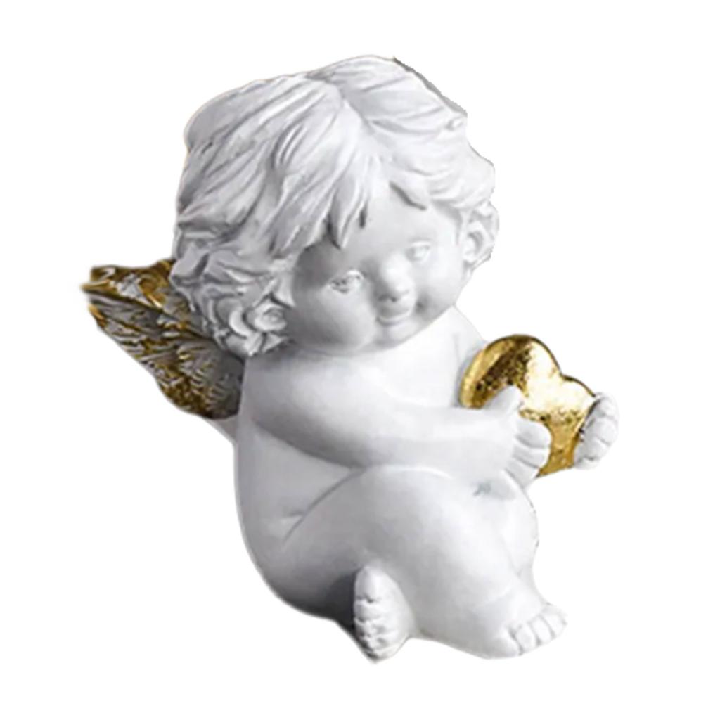 Baby Angelic Holding Heart Statue Love Expression Resins Cherub Sculpture Figurine for Home and Office Tabletop Decors