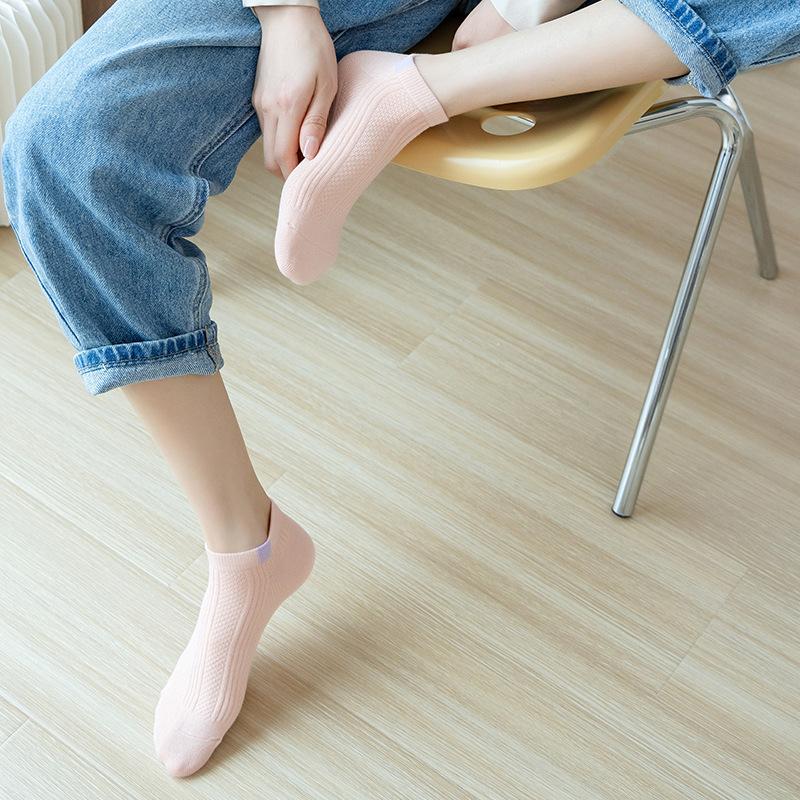 5 Pairs of Women's Spring and Summer Thin All Match Pure Color Sweat Absorbing Antibacterial Breathable Socks