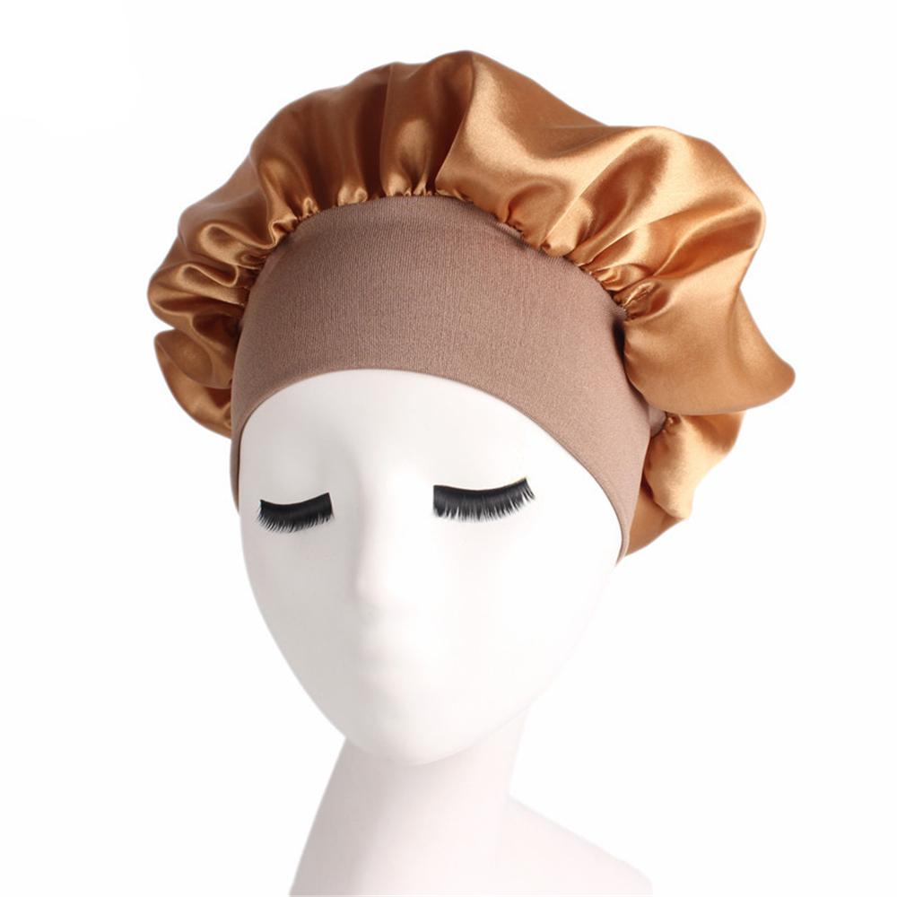 New Women's Satin Solid Wide-brimmed Sleeping Hat Unisex Head Wrap Elastic Band Cap Hair Care Bonnet Night Hat Bonnet De Nuit