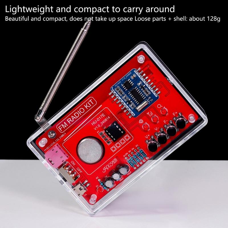RDA5807 Standard DIY FM Radio Kit 87-108MHz Acrylic Case Optional Soldering Practice for Learning and Teaching