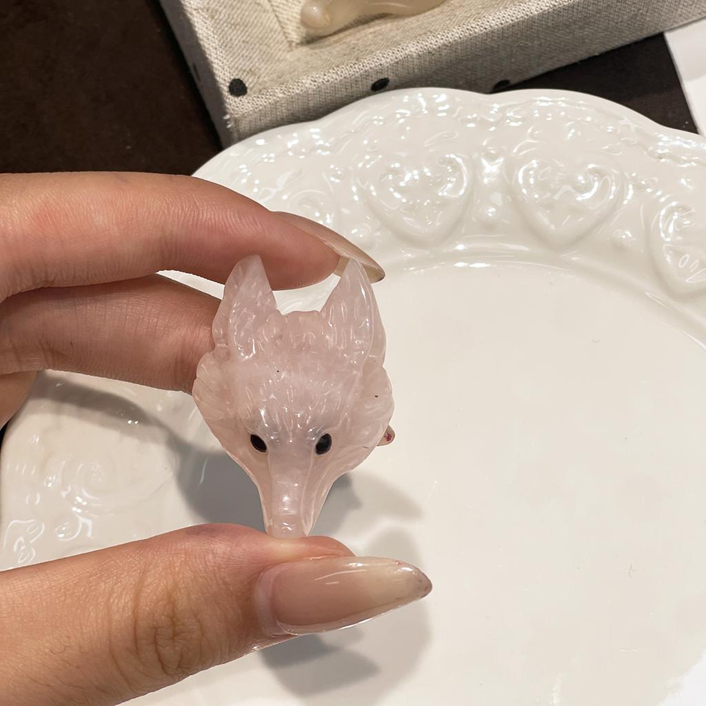 1Pc Natural Crystal Wolf Head Figurine 26×40mm Hand Carved Gemstone Animal Statue For Pocket Decor Crystal Collection