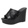 Fashion Outside Wear Slope Heel Shoes Summer Platform Hollow High Heel Fish Mouth Mesh Slippers Large Size Casual Zapatos Mujer