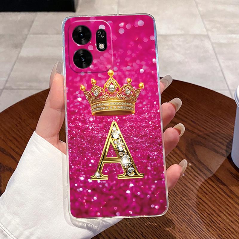 Fashion Initial Letter Crown Couple Case For Honor Play 60A 5G / Honor X6d 5G Transparent TPU Silicone Shockproof Soft Casing