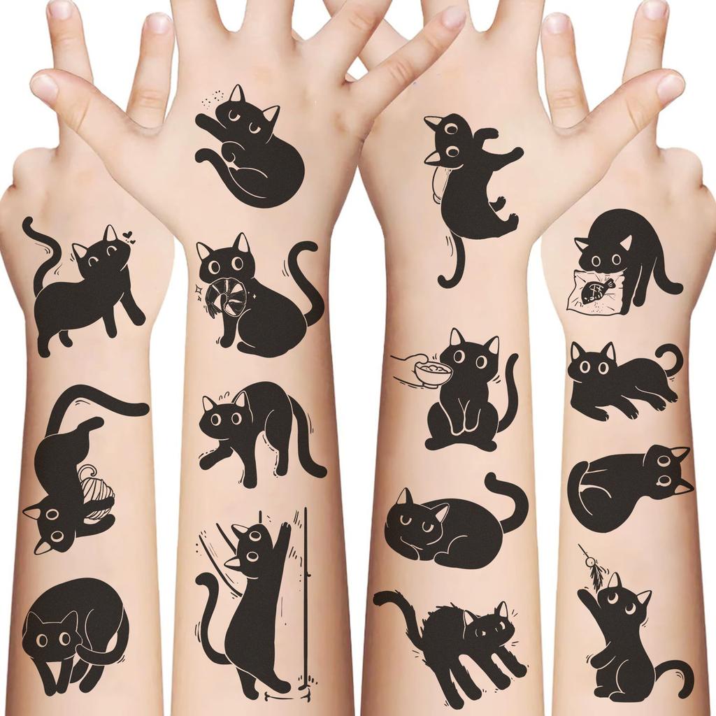 New Cartoon Little Black Cat Series Tattoo Stickers Can Waterproof Party Party Gift Funny DIY Fun Face