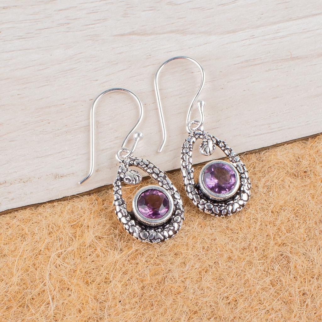 Amethyst Gemstone 925 Sterling Silver Jewelry Drop/Dangle Stylish Earrings 1.38" CE-3-7