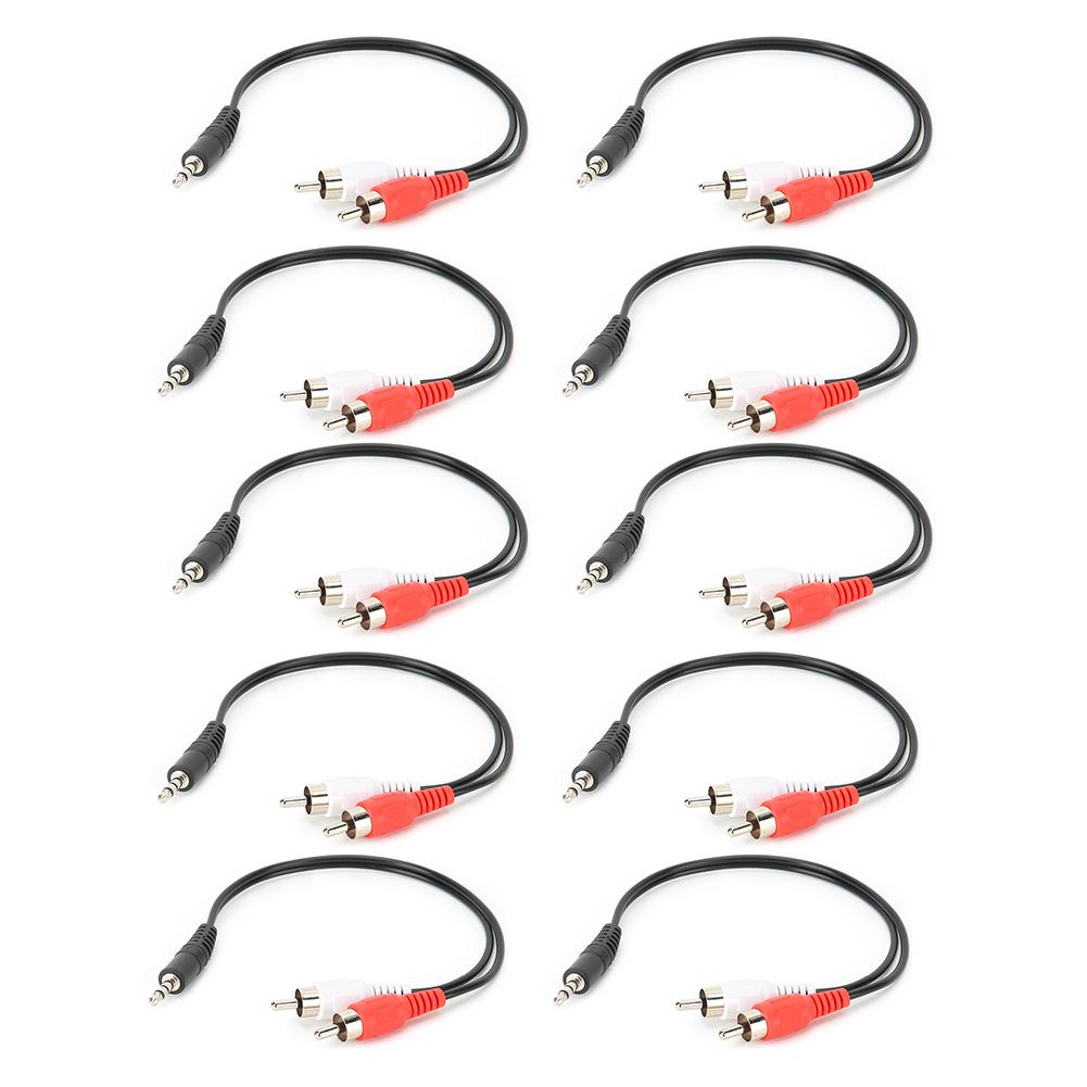 

10Pcs 2 In 1 3.5mm Male to Double for RCA Male Cable Audio Adapter TwoWay Plug