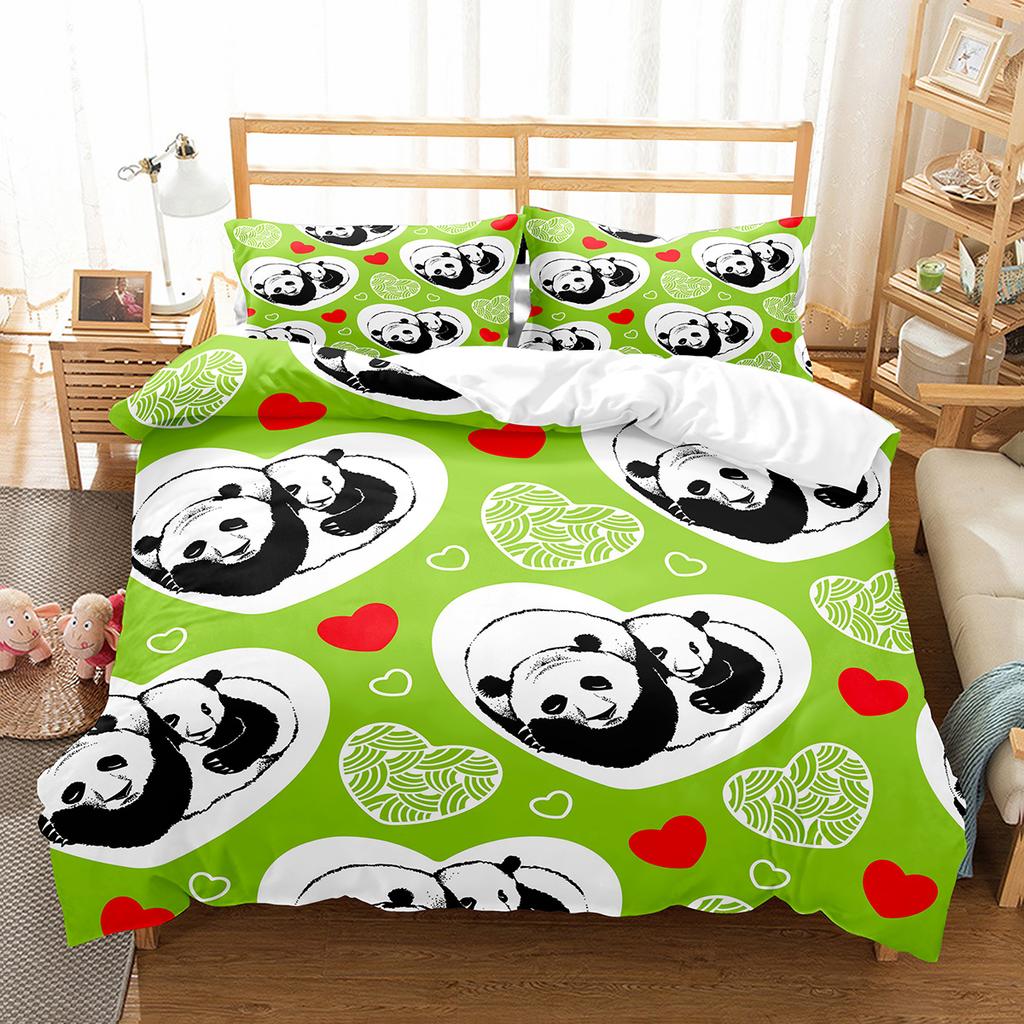 Cartoon Panda Bettbezug Set Niedliches Muster King Queen Full Size Für Kinder Jungen Mädchen Polyester Bettdeckenbezug Mit Kissenbezug