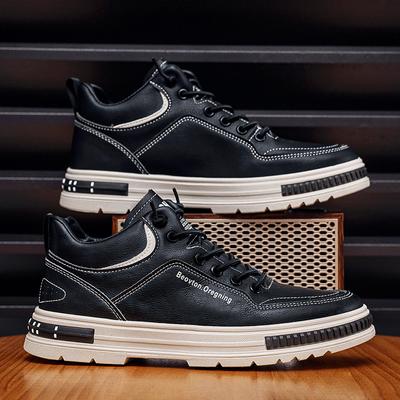 Fall Men's Shoes High-top Martin Boots Heightening Sports Board Shoes Casual Leather Shoes Men's Shoes Waterproof Work Shoes