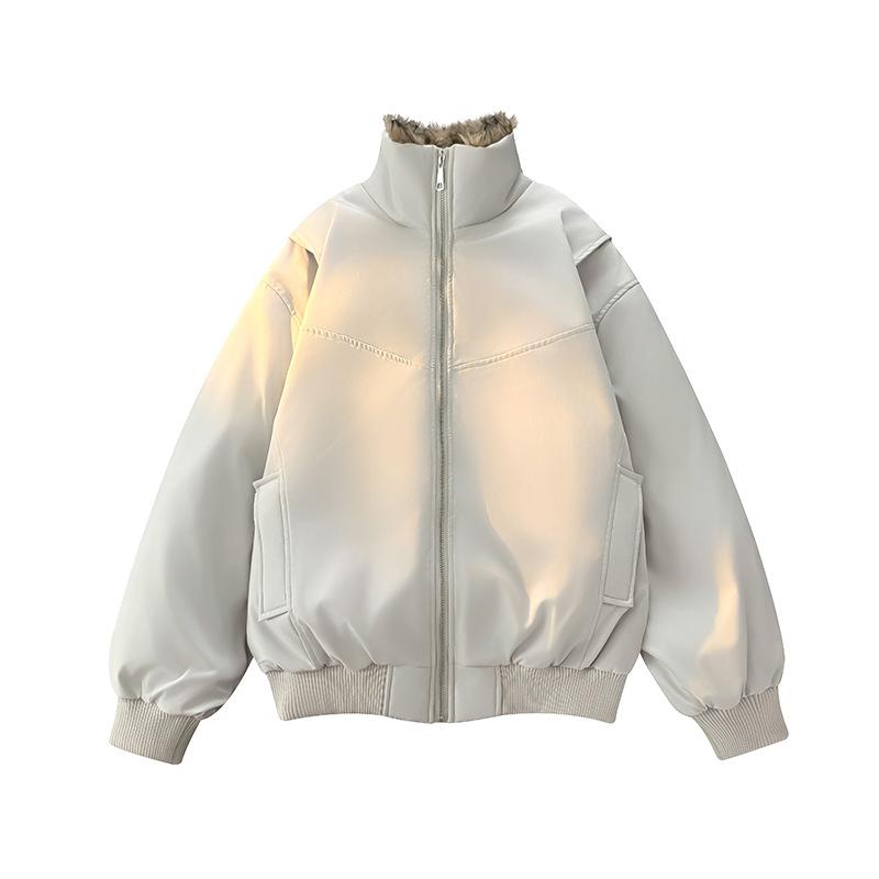 American Retro High Rise Collar Jacket with Plush High Collar Cotton Jacket L белый
