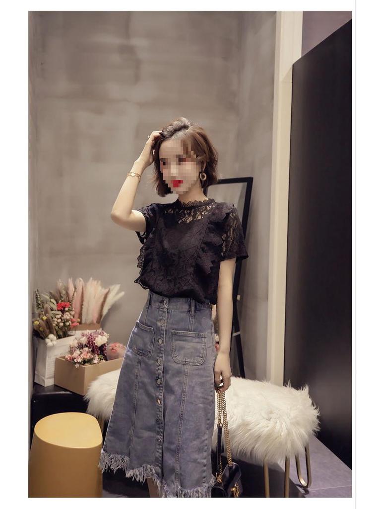 Women's Summer Chiffon Lace Shirt - Short Sleeve, Hollow Out, Korean Style, Versatile Plus Size Top