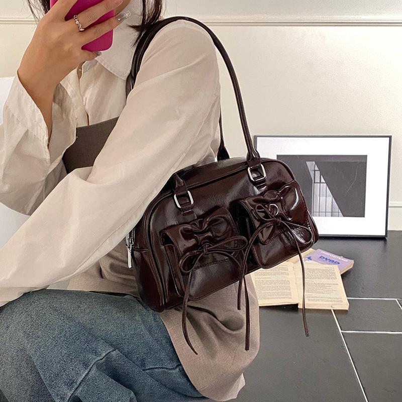 Premium underarm bag women's new 2025 niche bow baguette bag fashion cross mirror shoulder bag
