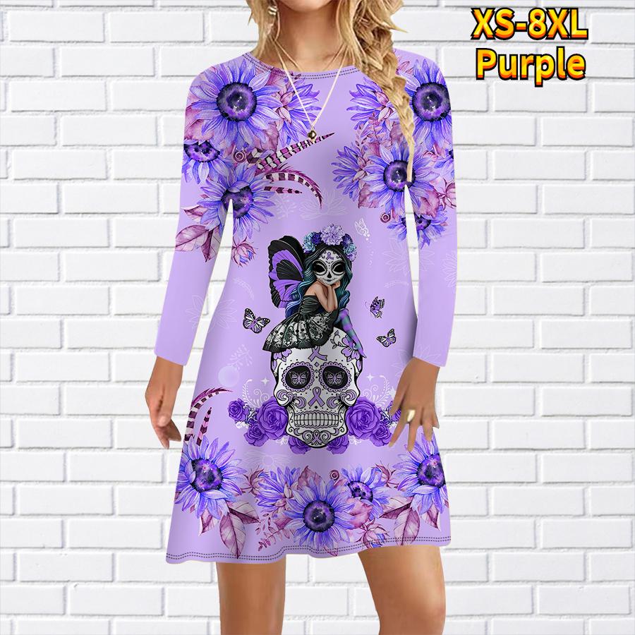 

Женское повседневное платье с принтом Bone Spirt, платья для женщин с круглым вырезом и коротким рукавом, платье больших размеров 8XL фиолетовый