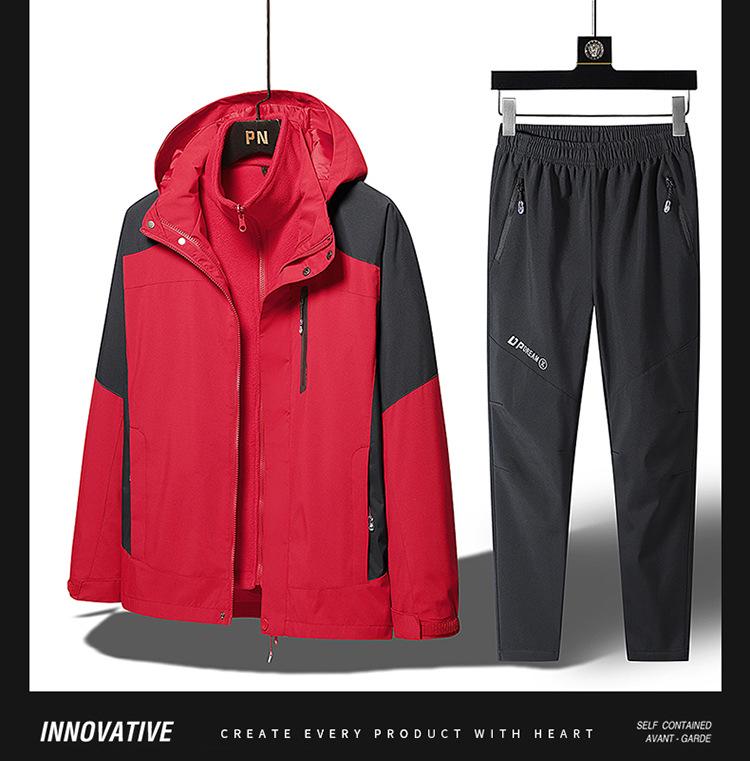 Three-in-One Winter Ski Suit Set: Windproof, Waterproof, Plus Velvet for Men, Women, and Children