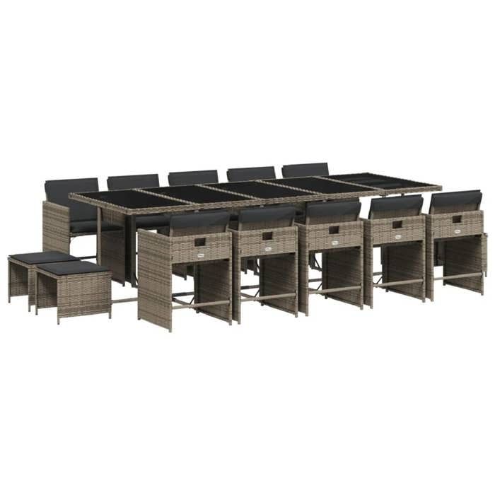 VidaXL Garden Dining Set 15 Pcs Grey Cushions Wicker 3277939