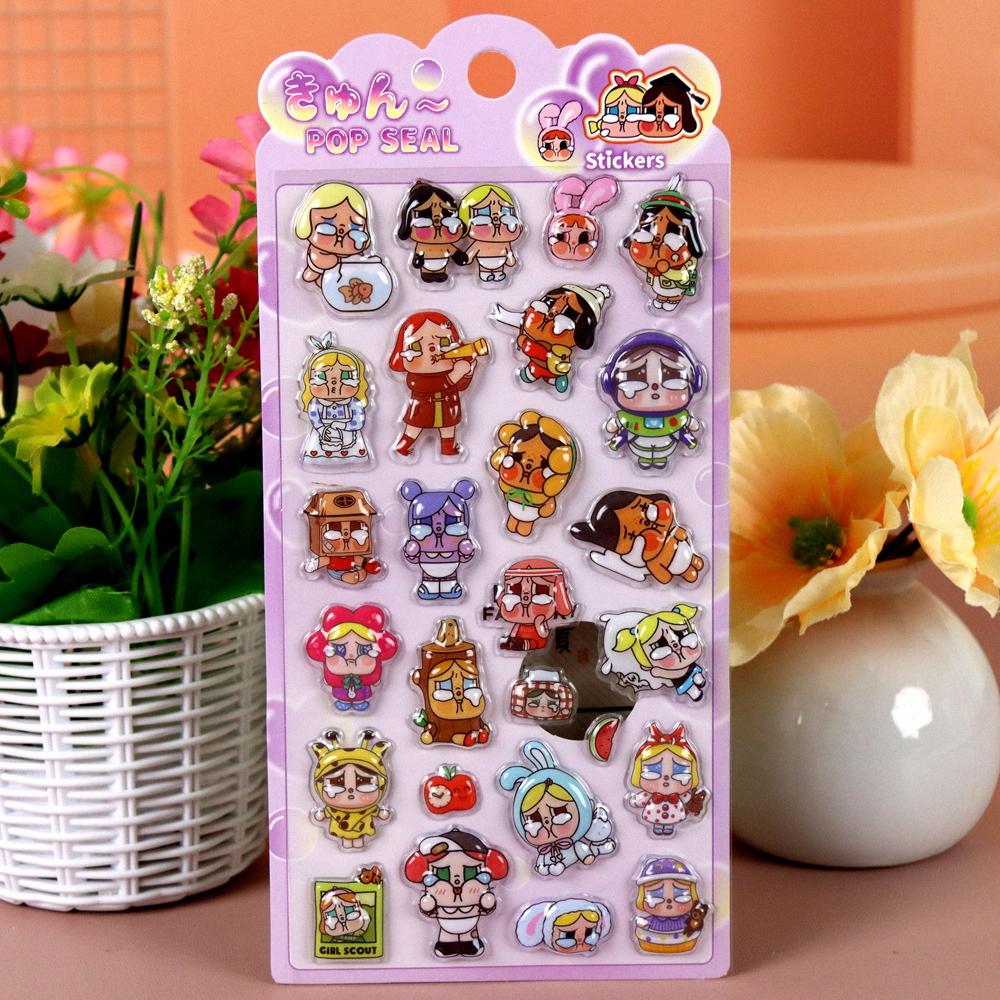 4-piece Powerpuff Girls Kawaii 3D set of cute cartoon embossed stickers bags mobile phone notebook reward Entertaining Play Safe Kid Friendly Fun
