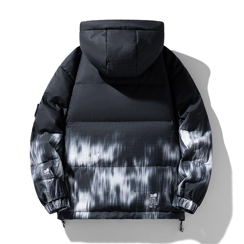 2025 Winter New White Duck Down Jacket Gradually Change Contrasting Colors Couple Ruffian Handsome Hooded Warm Cold Resistance Thickened Outside