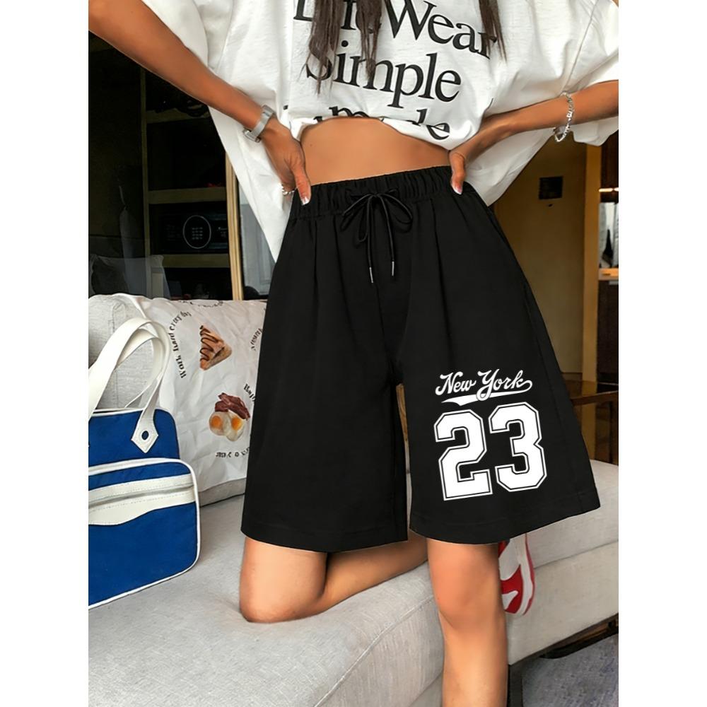 

Pant New York Number 23 Art Letter Print Women S Shorts Casual Pocket Pants Gym Drawstring Summer Clothing S