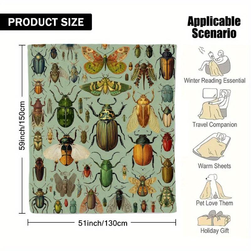 1 Piece of Retro Style Insect Series Flange Velvet Blanket - College Style Digital Printing Soft and Versatile for All Seasons
