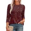 Omen's Fashionable Round Neck 3/4 Sleeve Printed Casual Basic Pleated Pullover T-shirt Top