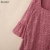 ZANZEA Women Square Collar 3/4 Sleeve Casual Lace Patchwork Elegant Dress