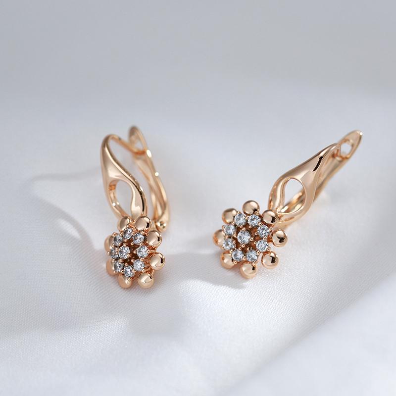 New Unusual Flower Natural Zircon Drop Earrings For Women  Rose Gold Color Sexy Earrings Party Girls Fashion Jewelry